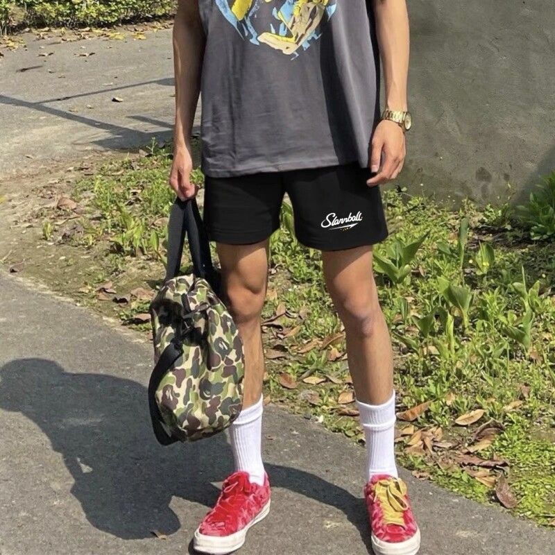 美式运动篮球短裤速干透气健身休闲男夏季薄款篮球裤黑色白色针织