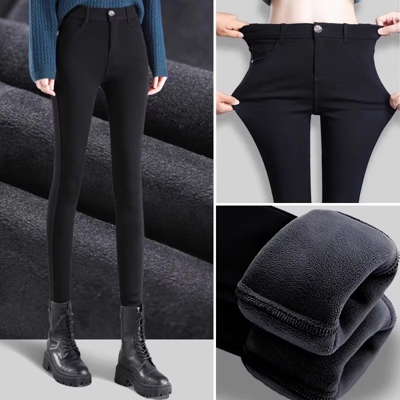 加绒加厚打底裤秋冬外穿2025新款胖mm大码裤子高腰紧身黑色小脚