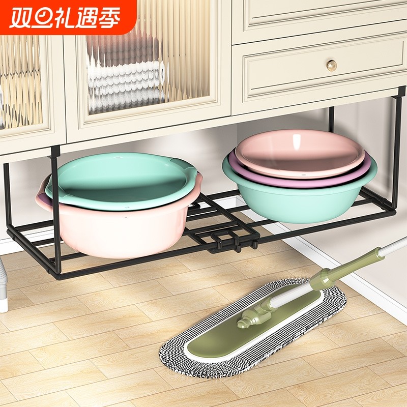 浴室可伸缩脸盆架卫生间免打孔柜下收纳架子厕所洗漱台洗脸盆挂架