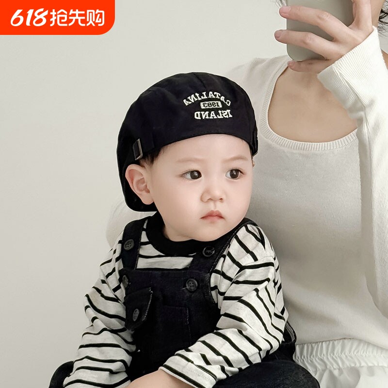 痞帅男童帽子男孩潮酷前进帽儿童贝雷帽英伦宝宝鸭舌帽春秋防风