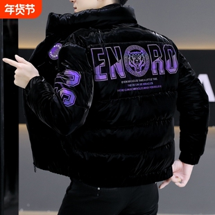 户外亮面冬装棉衣男士立领羽绒棉服保暖休闲外套御寒男装黑色白色