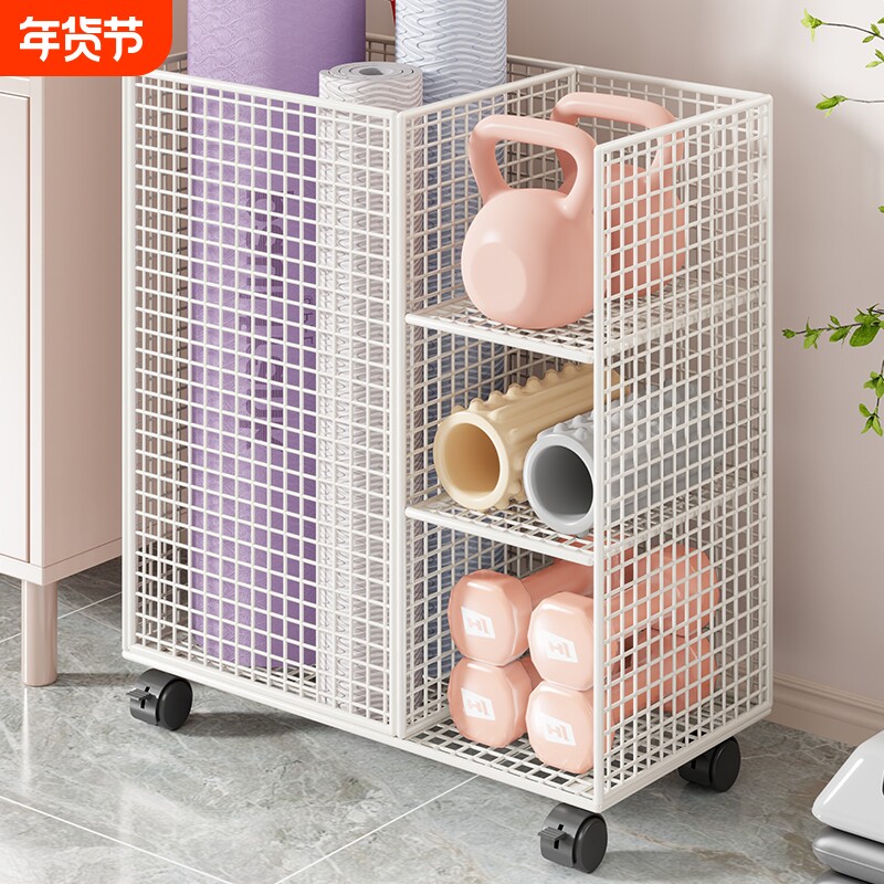 瑜伽垫收纳筐带轮家用运动工具整理神器家用落地可移动夹缝置物架