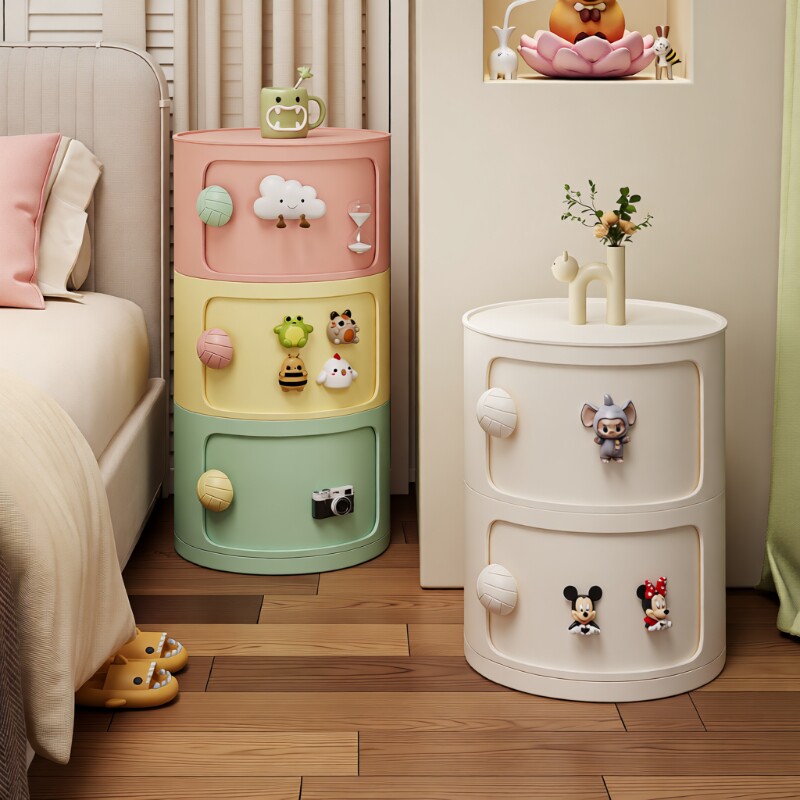 床头柜家用卧室2025新款小型收纳柜创意圆形小柜子床头替代柜奶油