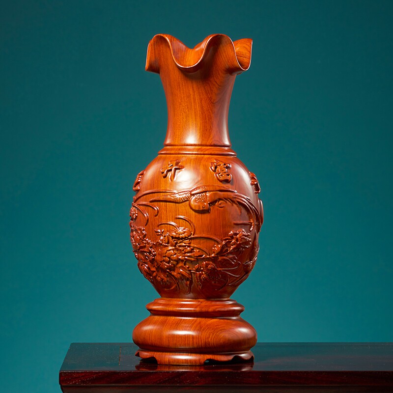 花梨木雕花瓶摆件客厅插花新中式家居办公室装饰工艺礼品乔迁送礼