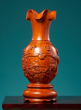 花梨木雕花瓶摆件客厅插花新中式