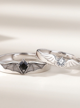 原创天使恶魔情侣对戒个性创意小众设计万圣节羽翼戒指锆石指环潮