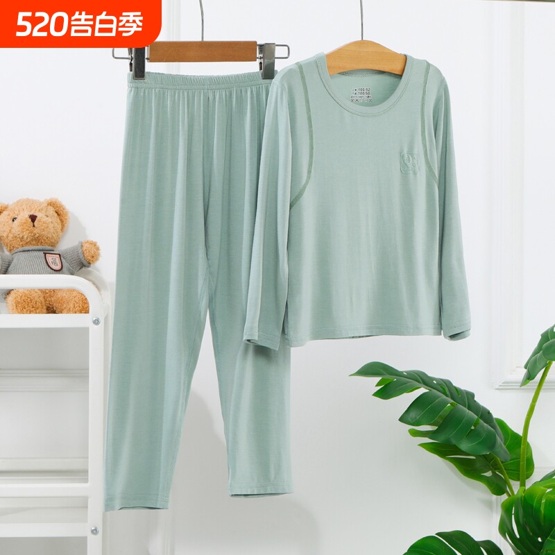 儿童睡衣长裤套装莫代尔春夏薄款中大童纯色韩版男女童空调家居服