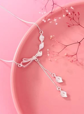 纯银990叶子项链女款情人节礼物