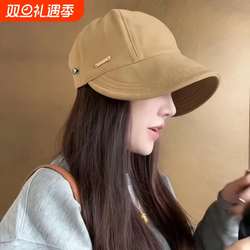 韩版加宽遮脸鸭舌帽子女春秋百搭显脸小渔夫帽明星同款休闲毛呢帽