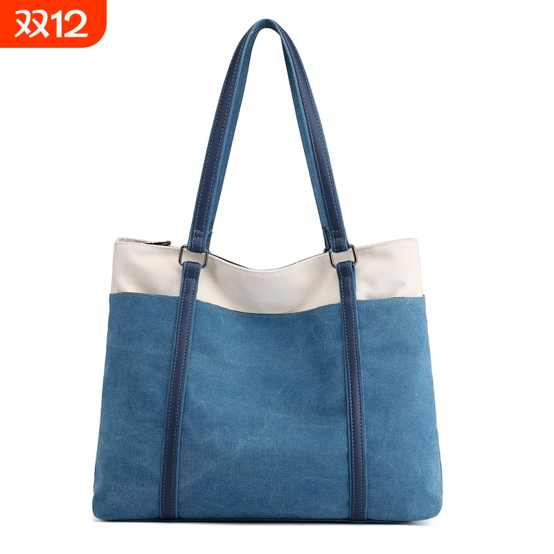 单肩手提包春季新款日韩版休闲女士潮流布艺纯色女包百搭帆布女包