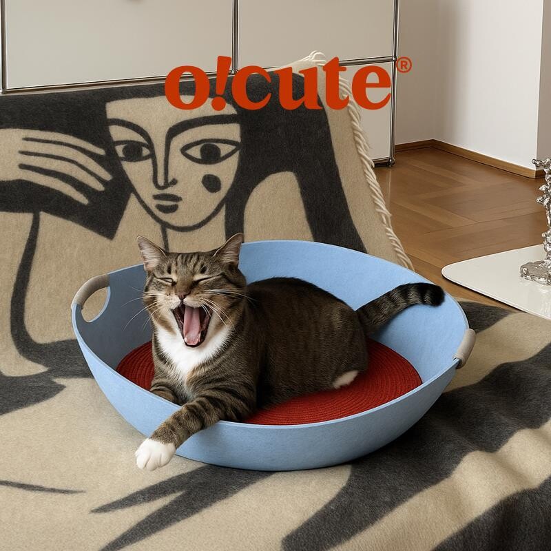 o!cute羊毛毡猫窝猫抓板一体不掉屑耐磨耐抓两用狗窝多巴胺宠物