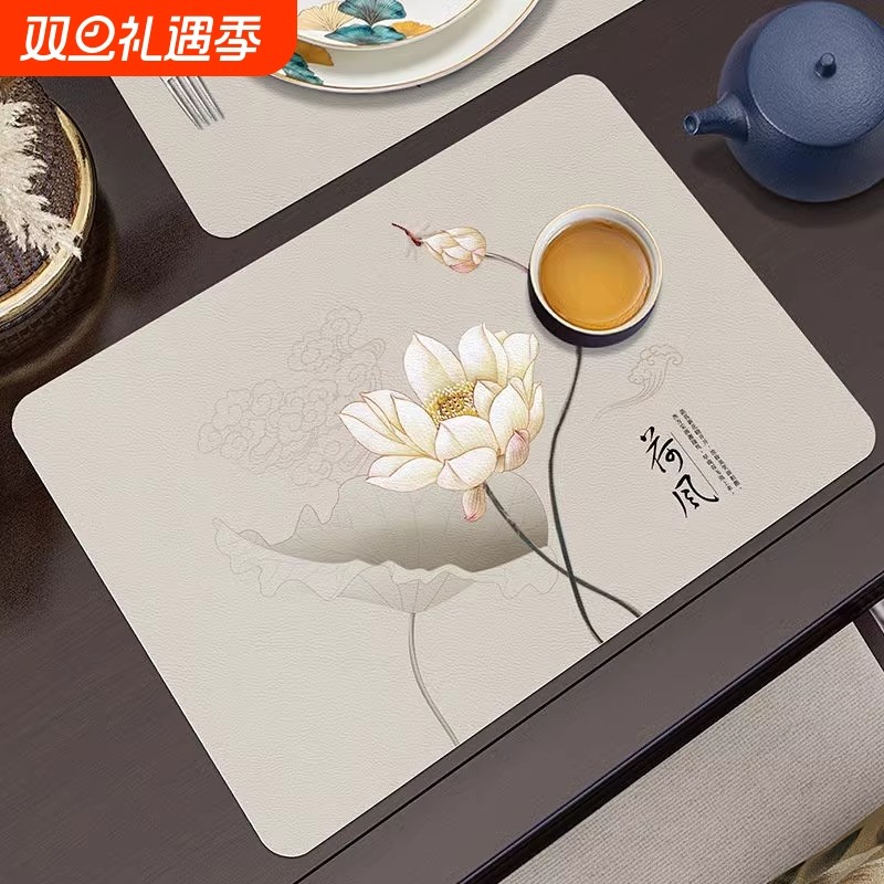 新中式餐垫皮革防水防油防滑餐垫隔热防烫防油西餐垫茶具餐具垫子
