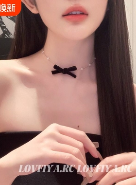 蝴蝶结珍珠 choker项链短款锁骨链女颈带项圈脖子饰品颈链女网红