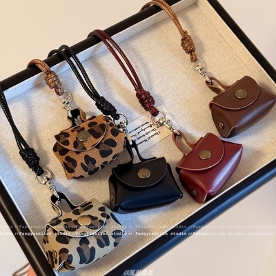 包藏心动 复古豹纹皮质零钱包项链女长款毛衣链收纳包包挂脖配饰