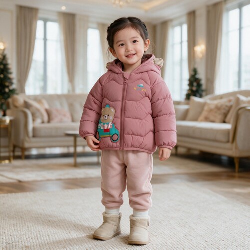 卡通小熊棉服女宝宝连帽加厚外套