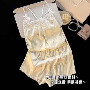 家居服套装 吊带睡衣女2025新款 夏天薄款 夏季 冰丝绸甜美高级感无袖