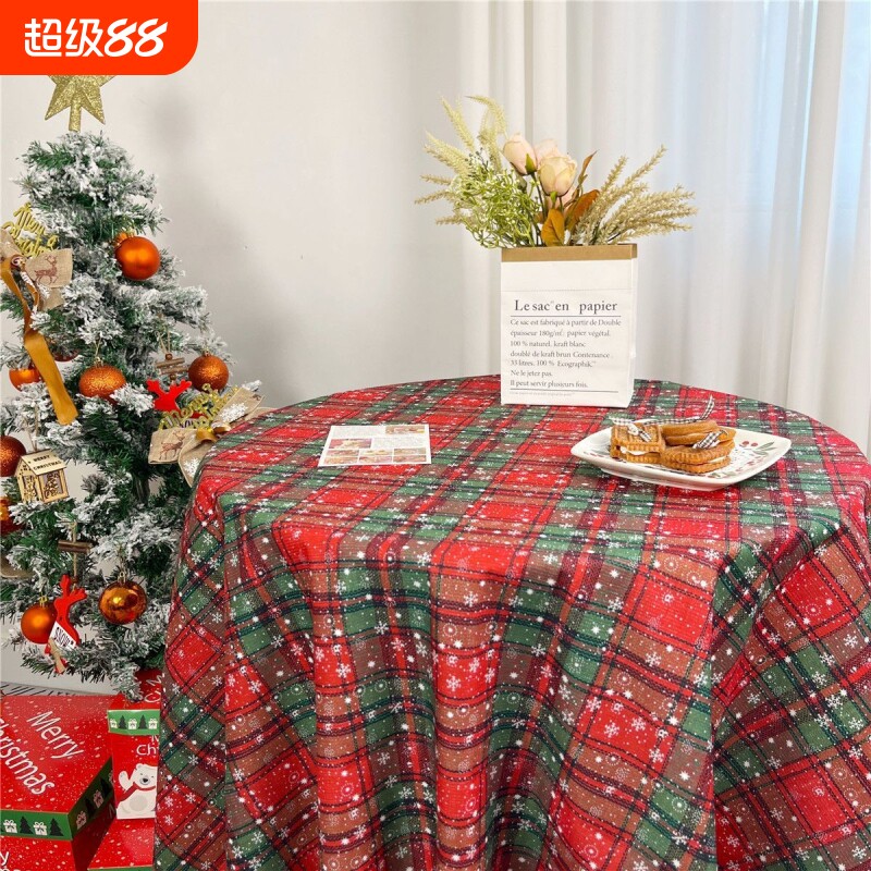 桌布圣诞风氛围感餐厅餐桌布装饰台布茶几拍照背景布格子圣诞节庆图片