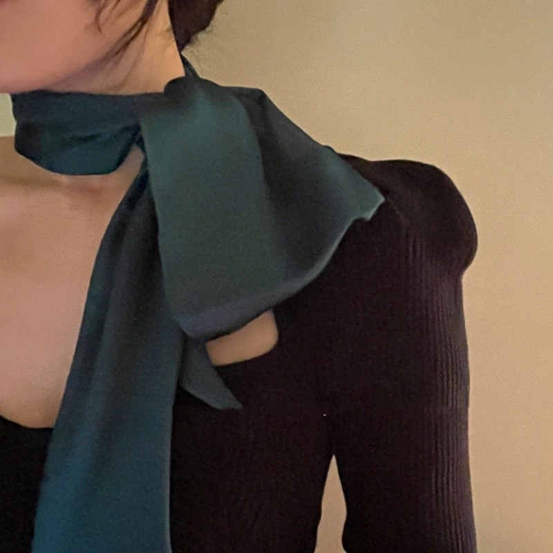 丝巾绑发飘带发饰外出丝带超仙法式香槟绸缎蝴蝶结发带色窄长