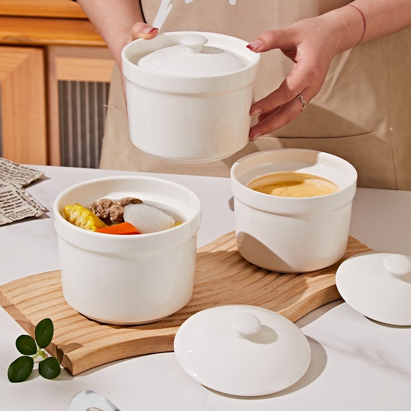 家用陶瓷瓦罐汤炖盅炖燕窝鸡蛋羹带盖隔水炖罐蒸蛋碗盅蒸盅微波炉