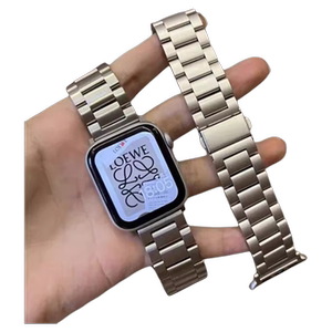 适用苹果iwatch手表表带三珠实心不锈钢applewatch表带夏季情侣/5/4/3金属ultra高级感s7钢带se男女款s8表链