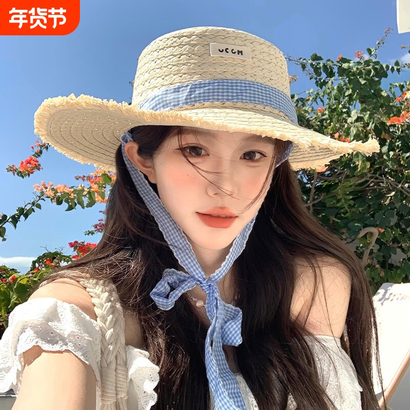 编织草帽子女款夏季防晒帽百搭度假海边显脸小沙滩大帽檐遮阳帽