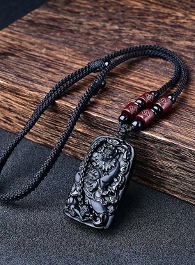 黑曜石钟馗吊坠男女款