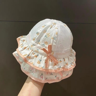 婴儿帽子夏季 薄款 婴幼儿女宝宝遮阳帽公主可爱可调节儿童渔夫帽潮