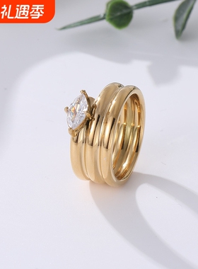 韩版几何设计气质三角弧面戒指时尚个性简约钛钢指环不掉色百搭