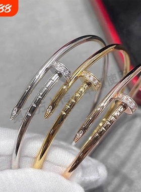 手镯女高级感轻奢小众钛钢不掉色玫瑰金色钉子情侣手环黄金宽版