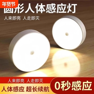 人体自动感应夜灯 磁贴式睡眠夜灯适用于卧室楼梯 LED白光暖光感