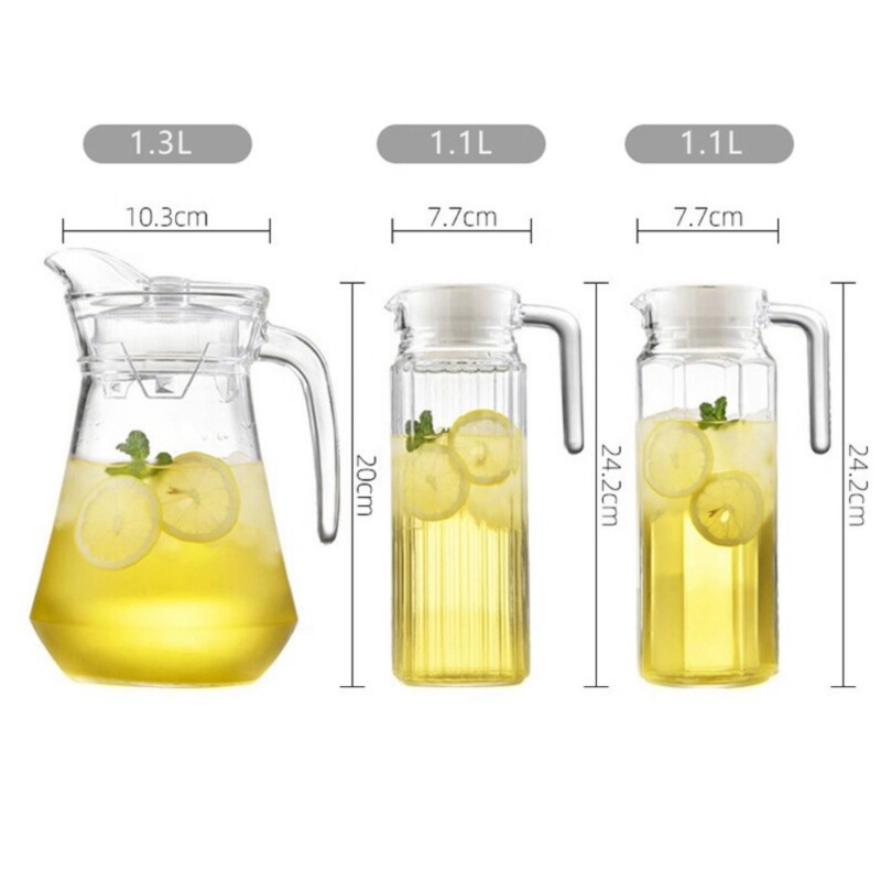 批发1.3升玻璃鸭嘴壶竖纹冷水壶八角冷水壶大容量果汁壶扎壶