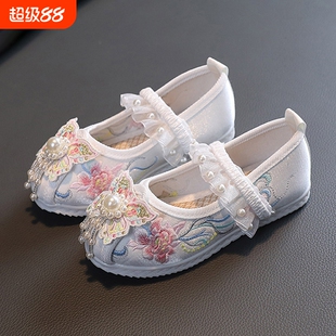 汉服鞋子女秋老北京布鞋绣花鞋中国风公主鞋小学生古装表演舞蹈鞋