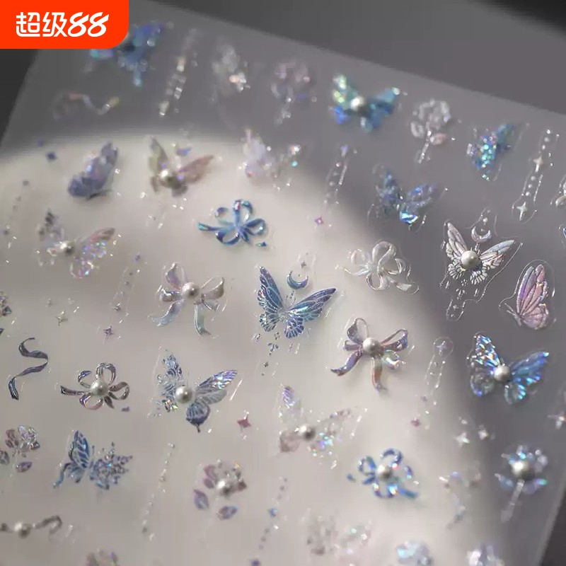 蝴蝶星光立体美甲贴纸浮雕背胶指甲贴笔记本电脑文具平板手机贴纸