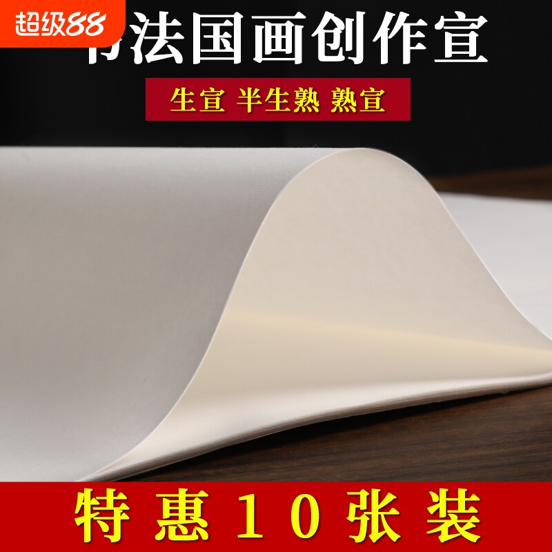 书法国画专用纸初学者毛笔字白色仿古加厚创作宣纸生宣半生熟宣四尺六尺整张对开版画大写意工笔画小楷花鸟纸