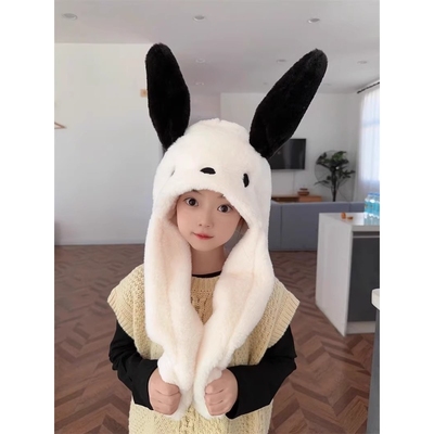 耳朵会动儿童帽子冬季女童保暖围脖一体女宝宝护耳三件套库洛米