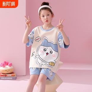 夏季 女童套装 纯棉薄款 短裤 中大童家 短袖 红豆儿童睡衣女孩2025新款