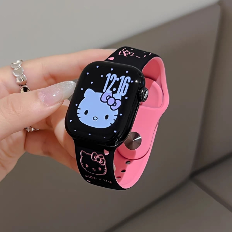 浮雕爱心Kitty硅胶iWatch表带适用AppleWatch苹果S10手表98代通用