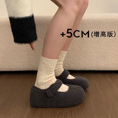 巨好看内增高厚底加绒保暖魔术贴毛毛鞋女2025新款冬季玛丽珍棉鞋