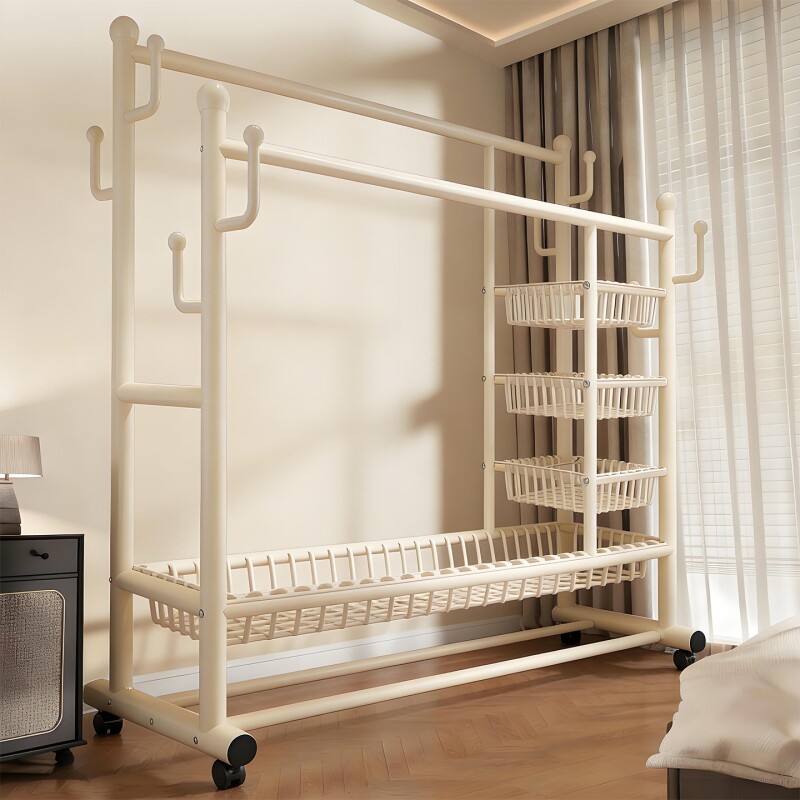 简易衣帽架落地卧室家用房间室内双杆晾衣架可移动加粗挂衣服架子