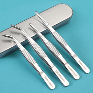 医用镊子夹304不锈钢镊子直齿敷料实验室喂食长镊子取物圆头防滑