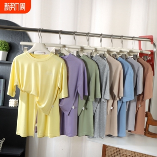 短裤 夏季 宽松短袖 薄款 男女童空调服睡衣 净色冰丝儿童家居服套装