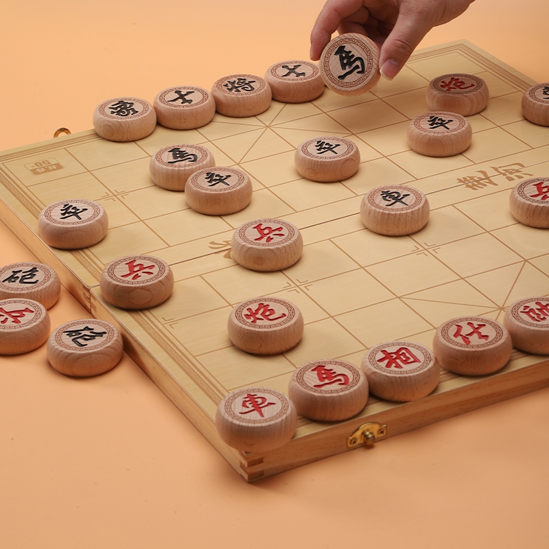 中国象棋实木大号高档小学生儿童橡棋套装便携式木质折叠棋盘补子