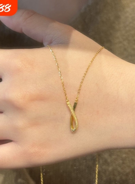 复古风轻奢V形丝带项链女 小众设计镶嵌锆石精致高级感锁骨链颈链