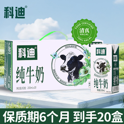 9月科迪纯牛奶200ml*20盒装整箱生牛乳全脂灭菌牛奶儿童学生牛奶