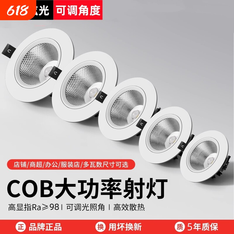 射灯LED天花灯家用嵌入式服装店cob筒灯背景墙孔灯商用聚光牛眼灯