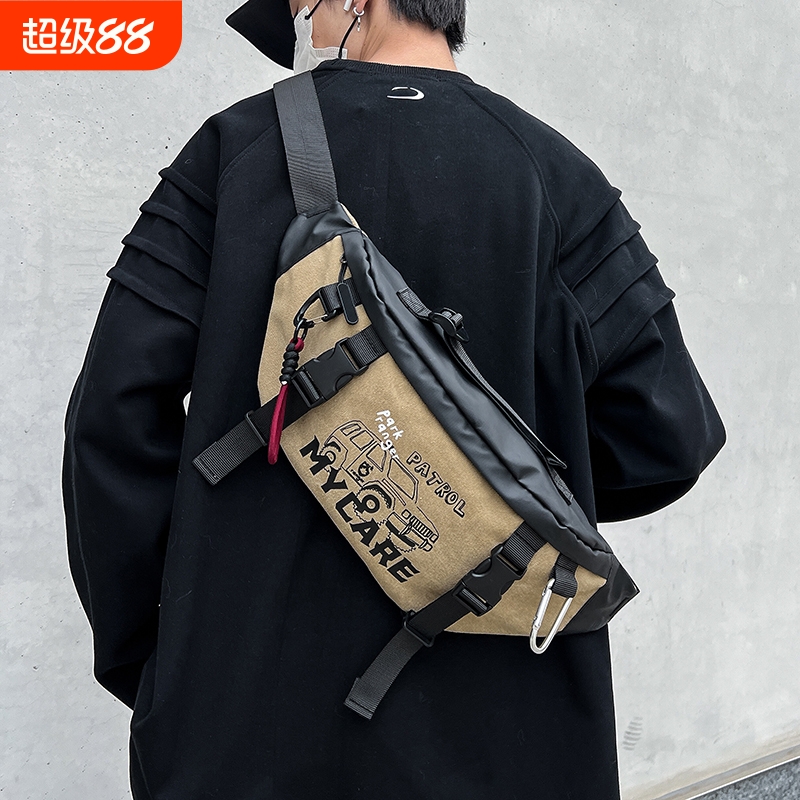 男士斜挎包ins潮牌工装胸包运动骑行腰包男款帆布挎包学生单肩包