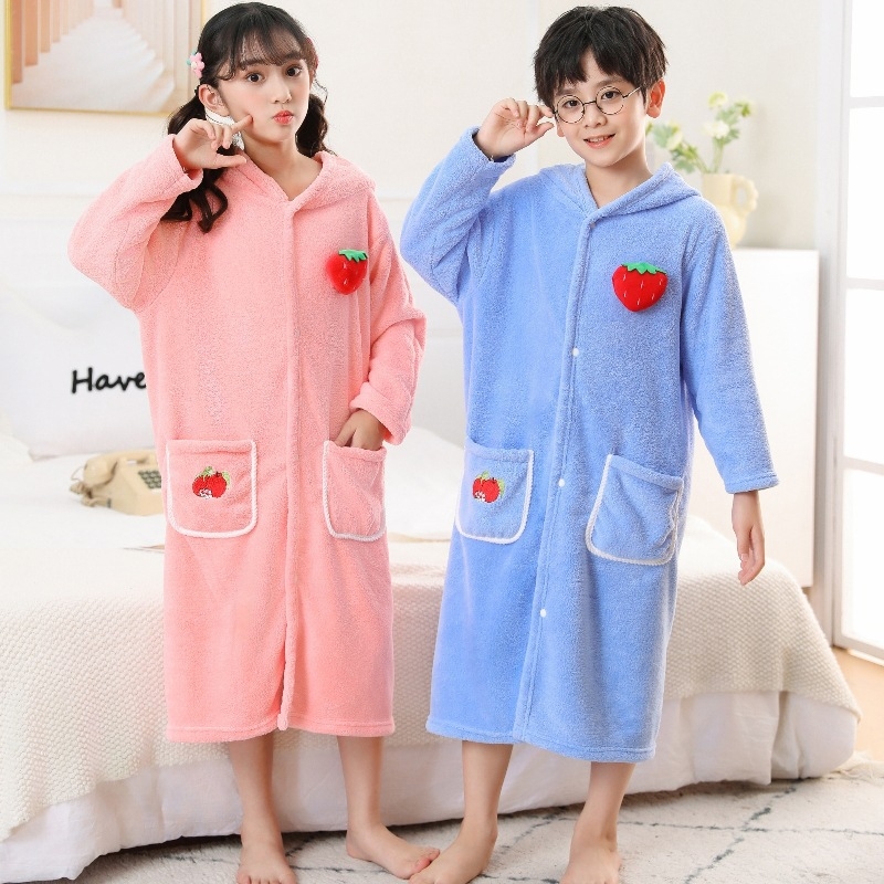 吸水速干长袖儿童浴袍秋冬加厚带