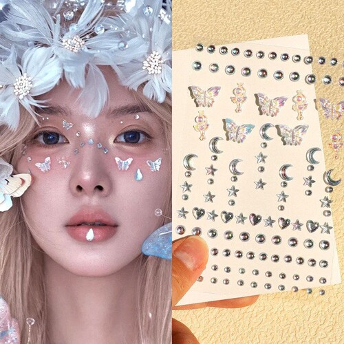 美甲贴化妆钻石贴纸儿童极光3D化妆砖石贴饰品演唱会水钻珍珠贴