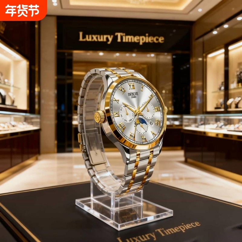 手表男款机械风全自动防水高级感全自动男表数字双日历防水腕表男