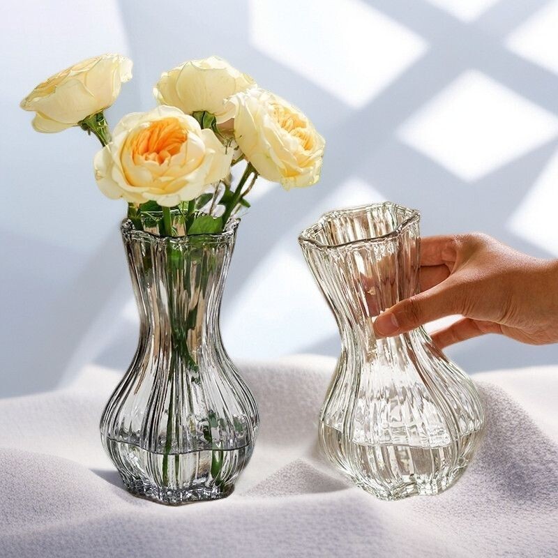 北欧束腰简约玻璃花瓶透明桌面客厅插花装饰摆件ins风干鲜花花盆